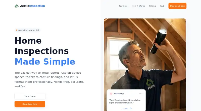 The Zekko Inspection homepage