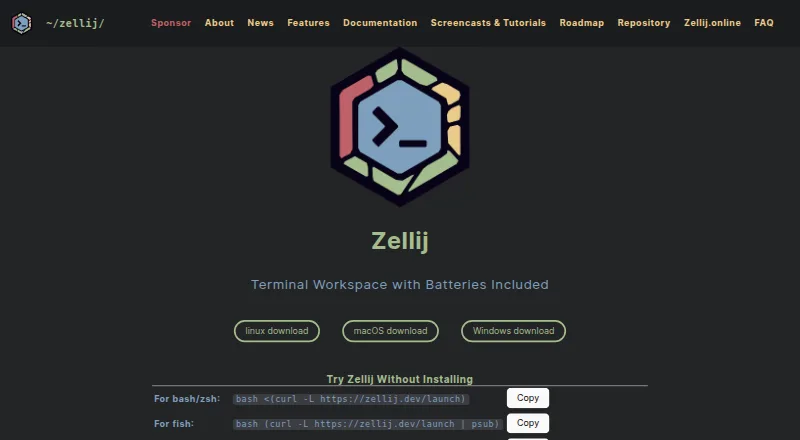 The Zellij homepage