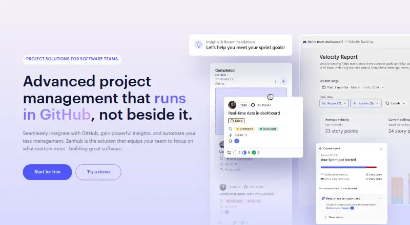 The Zenhub homepage
