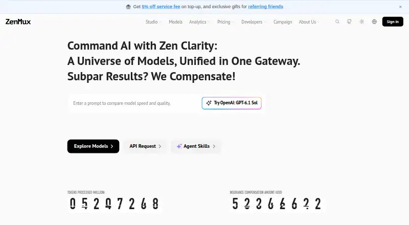 The ZenMux homepage