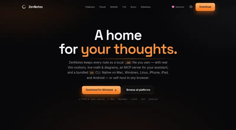 The ZenNotes homepage