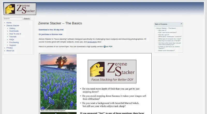 The Zerene Stacker homepage