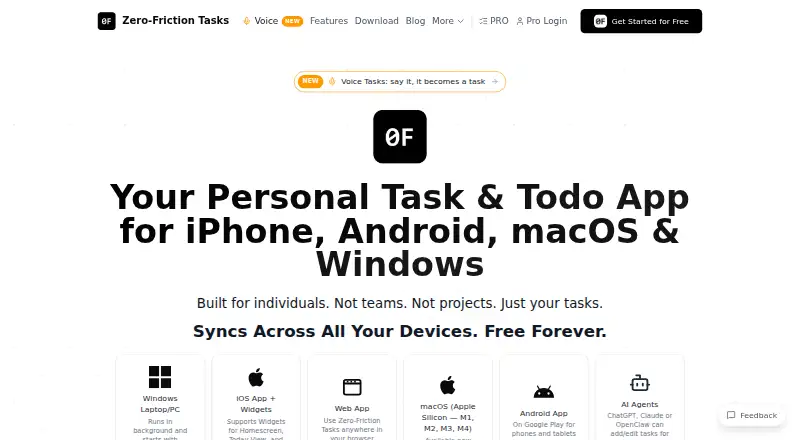 The Zero-Friction Tasks homepage