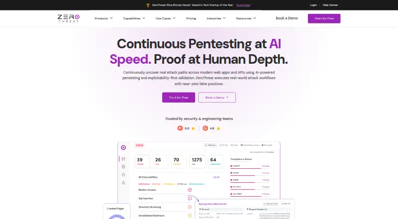 The ZeroThreat homepage