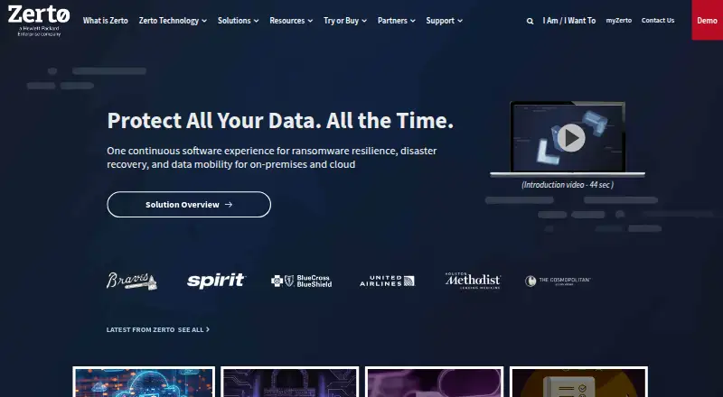 The Zerto homepage