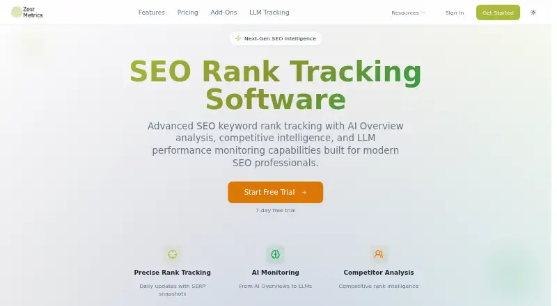 The Zest Metrics homepage