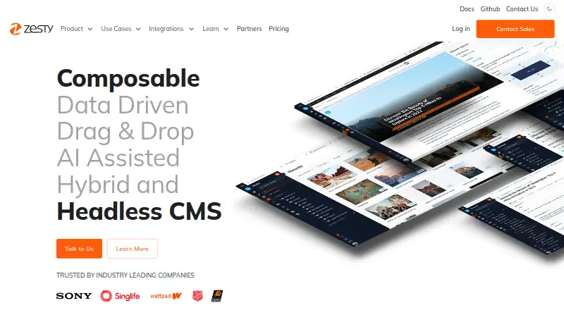 The Zesty.io homepage