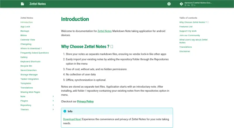The Zettel Notes homepage