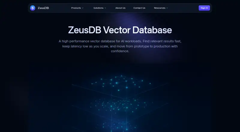 The ZeusDB Vector Database homepage