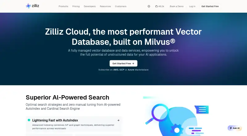 The Zilliz Cloud homepage