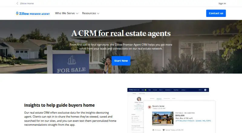 The Zillow Premier Agent CRM homepage