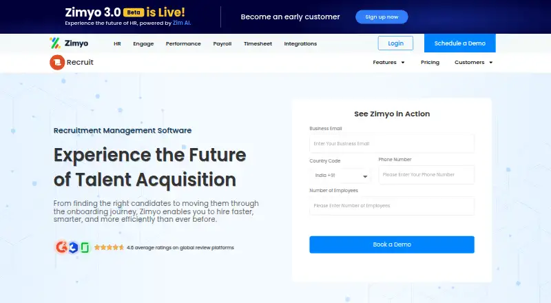 The Zimyo Recruit homepage