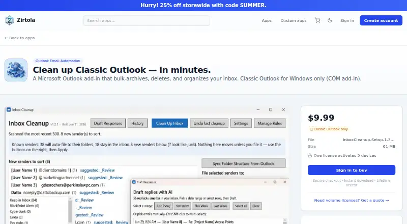 The Zirtola Email Cleanup Tool homepage