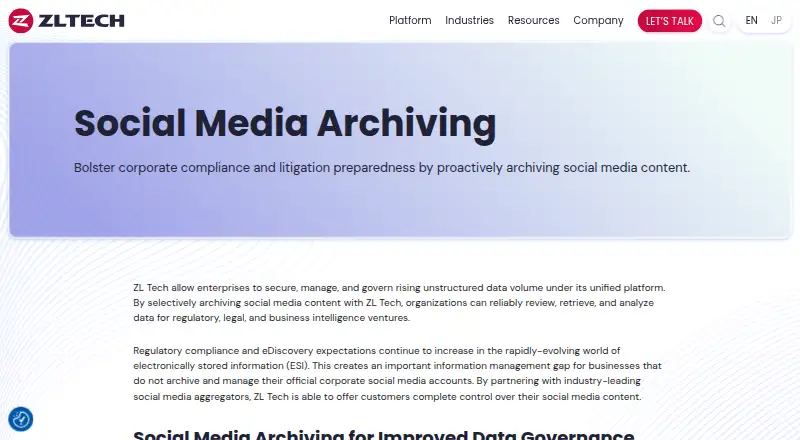 The ZL UA for Social Media Archiving homepage