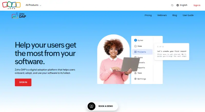 The Zoho Digital Adoption Platform homepage