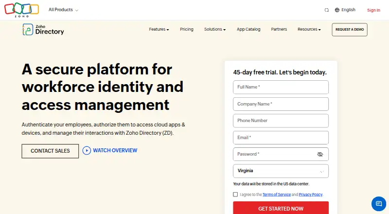 The Zoho Directory homepage