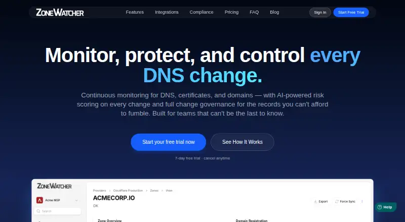 The ZoneWatcher homepage