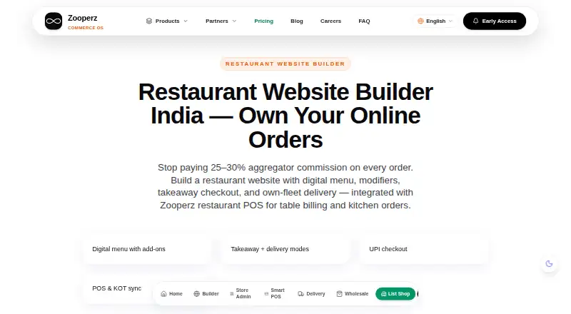 The Zooperz Restaurant Website Builder homepage