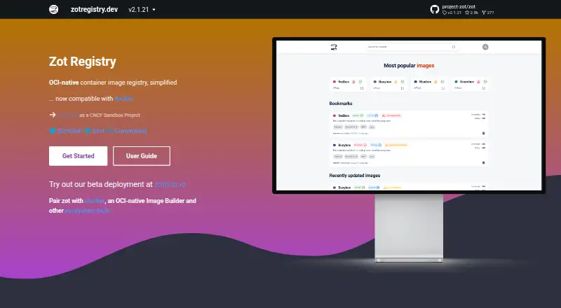 The Zot Registry homepage