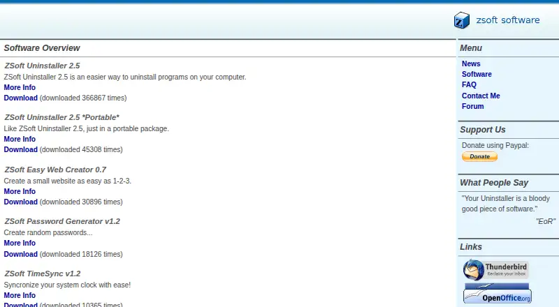 The ZSoft Uninstaller homepage