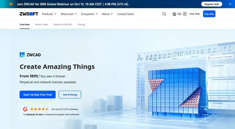 The ZWCAD Professional homepage