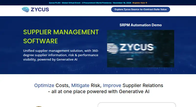 The Zycus Supplier Management homepage