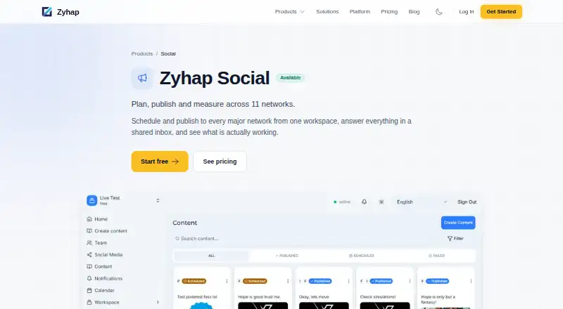 The Zyhap Social homepage