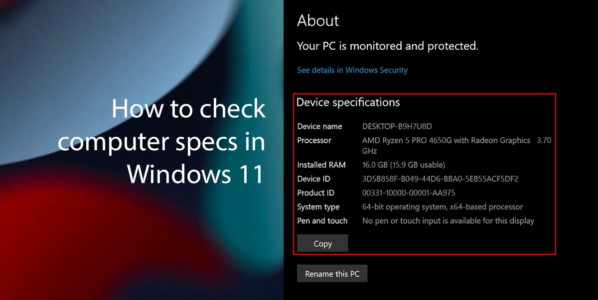 How to find system specs in windows pc